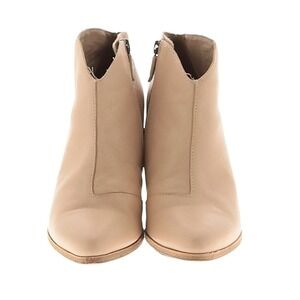 Eileen Fisher‎ Leather Ankle Boots Womens 6.5 Beige Stacked Heel Zip Booties